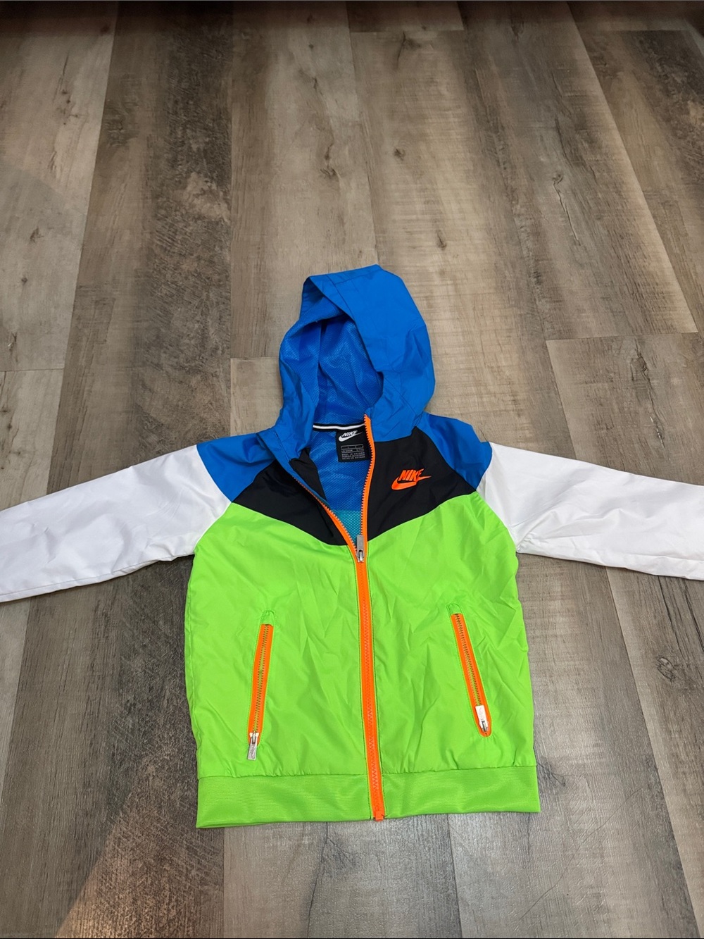 Nike Kids Hooded Colorblock Windbreaker Jacket - Lime Green/Blue/White